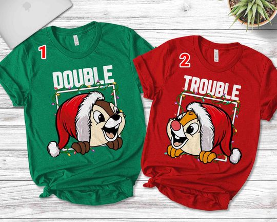 Disney Santa Chip And Dale Christmas Lights Shirt, Double Trouble Christmas Couples, Rescue Ranger Shirt, Disney Christmas Squad