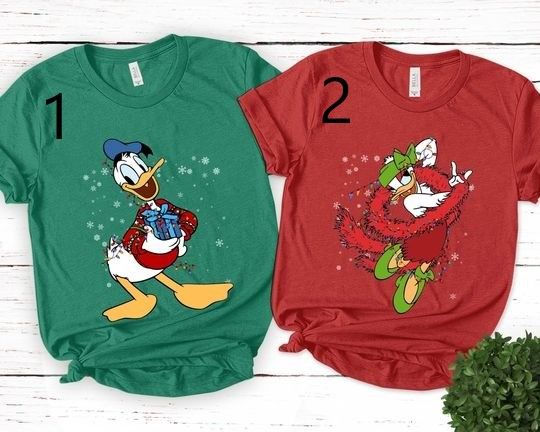 Retro 90s Donald and Daisy Duck Christmas Lights Couple Matching Shirt, Disney Couple Xmas Tee, Mickey's Very Merry Christmas Shirt