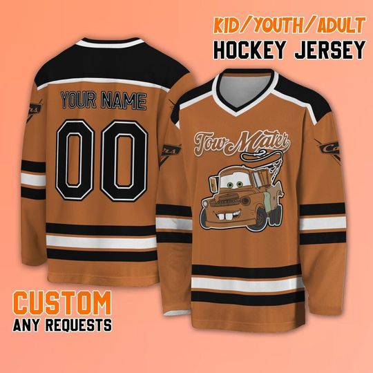 Personalize Tow Mater Hockey Jersey, Disney Tow Mater Hockey, Baseball Jersey Team, Custom Hockey Disney Birthday Gift