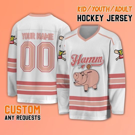 Personalize Toy Story Hamm Hockey Jersey, Disney Toy Story Hamm Hockey, Baseball Jersey Team, Custom Hockey Disney Birthday Gift