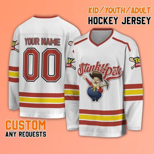 Personalize Toy Story Stinky Pete Hockey Jersey, Disney Stinky Pete Hockey, Baseball Jersey Team, Custom Hockey Disney Birthday Gift