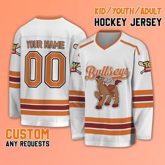 Personalize Toy Story Bullseye Hockey Jersey, Disney Toy Story Bullseye Hockey, Baseball Jersey Team, Custom Hockey Disney Birthday Gift