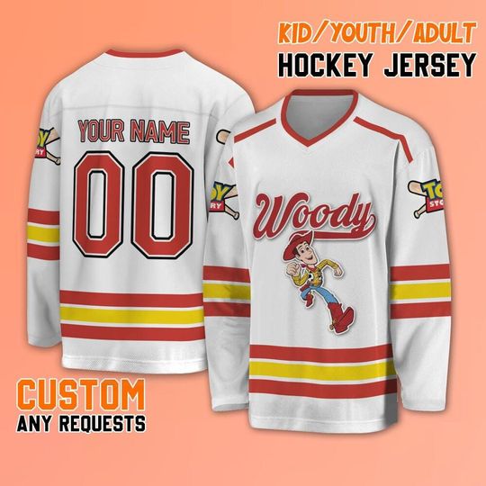 Personalize Toy Story Woody Hockey Jersey, Disney Woody Hockey, Baseball Jersey Team, Custom Hockey Disney Birthday Gift
