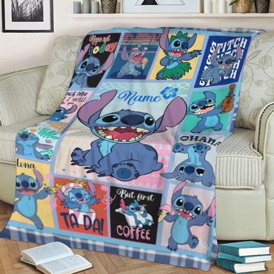 Personalized Stitch Sherpa Blanket, Disney Stitch Baby Blanket, Custom Name Stitch Lilo Blanket, Stitch Birthday Blanket, Christmas Blanket