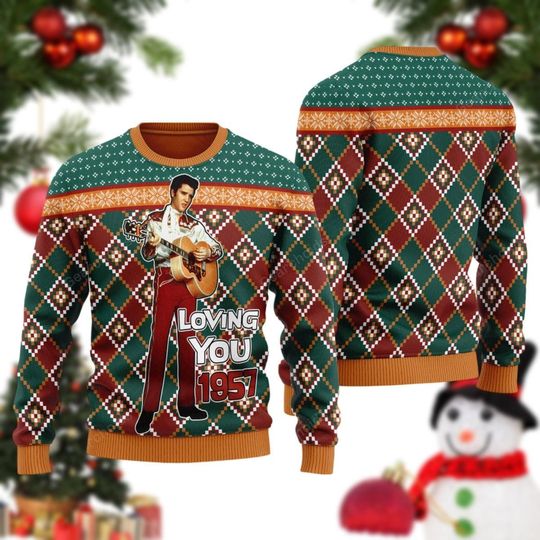 Elvis Presley Christmas Ugly Sweater, Elvis Presley Loving You 1957 Movie, Rock And Roll Music Xmas Sweatshirt, Elvis Memories Gift