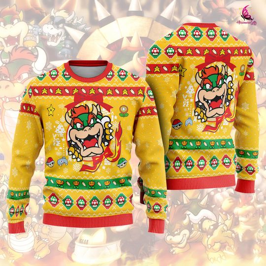 Super Mario Bros Ugly Christmas Sweater, Mario Bowser Ugly Christmas Sweater, Funny Sweater, Mario Ugly Sweater, Christmas Mario Sweater