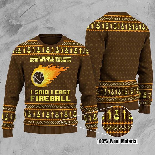 How Big The Room I Cast Fireball Ugly Christmas Sweater Dungeons And Dragons Sweatshirt Chirstmas Dungeons Master Christmas Party