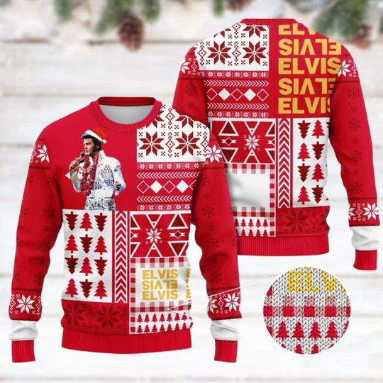 Christmas Elvis Presley Ugly Sweater, King Of Rock Christmas Sweater, Elvis Santa Hat Funny Sweater, Music Lover Gift, Christmas Gift