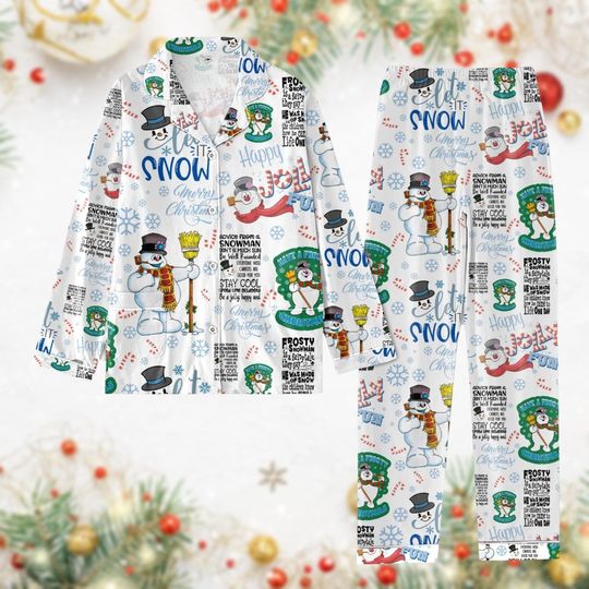 Frosty The Snowman Pajamas, Snowman Santa Hat Pj Set, Disney Frosty Xmas Womens Pajamas, Christmas Holiday Pj Set Pants