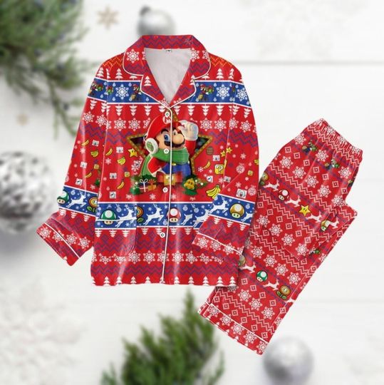 Mario Christmas Pajamas, Mario Gaming Womens Pj Set, Super Mario Xmas Pajamas Family, Matching Pajamas Set, Magic Kingdom Gift For Her
