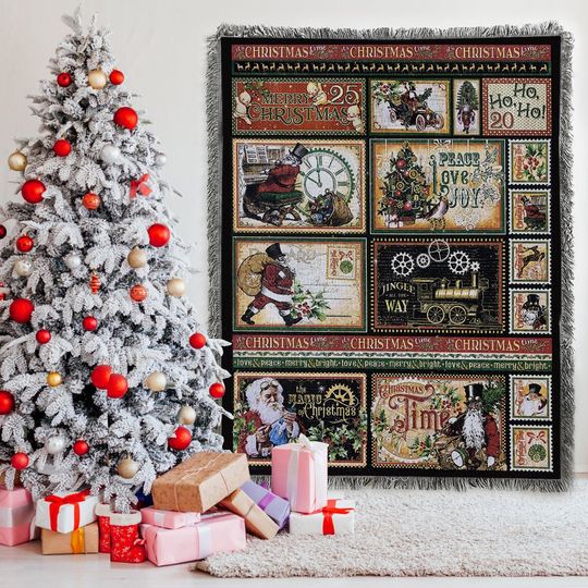 Discover Merry Christmas Woven Blanket|Woven Cotton Blanket For Sofa|Santa Claus Color Decoration|New Year Gift|Christmas Gifts|Tapestry Wall Hang
