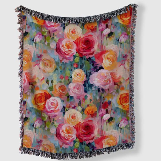 Woven Blanket, Floral Blanket, Ranunculus Throw, Cottagecore Blanket, Flower Lover Gifts, Rustic Bedroom Decor, Botanical Blanket