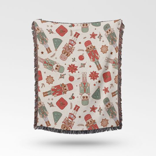 Christmas Blanket, Nutcracker, Cute Woven Cotton Throw for Winter Decor, Gift for Him Her Mom Dad, Holiday Cozy Decor, Xmas Gift