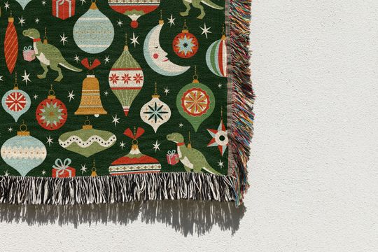 Christmas Dinosaur Blanket: Dinosaur Gift, Animal Blanket, Woven Throw Blanket, Tapestry, Couch Blanket, Bed Blanket, Christmas Gift, Kids