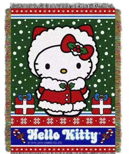 Northwest Company Hello Kitty Christmas Snowy Kitty Woven Tapestry Blanket