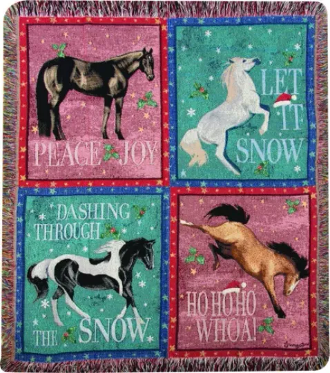 Manual Woodworkers & Weavers Tapestry Throw, Whoa Ho Holiday - Winter Horse D...