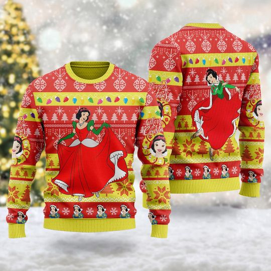 Snow White Ugly Christmas Sweater, Snow White And 7 Dwarfs Xmas Sweatshirt, Snow White Princess Christmas Gift For Men Women Kid