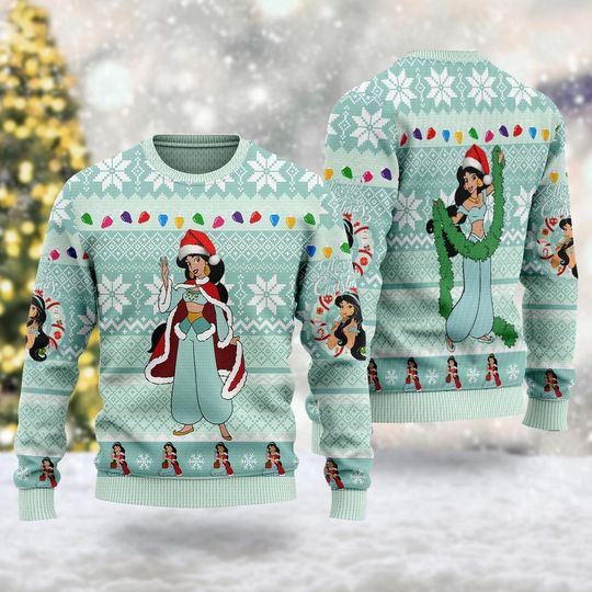 Jasmine Princess Ugly Christmas Sweater, Aladdin Movie Xmas Sweatshirt, Jasmine Character Aladdin Christmas Gift For Men Women Kid