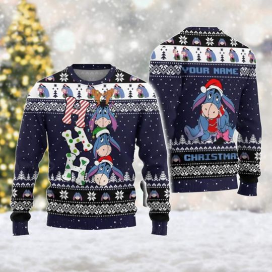 Personalized Eeyore Christmas Ugly Sweater, Winnie The Pooh Christmas Sweatshirt, Eeyore Xmas Party Shirt, Christmas Gift For Men Women Kid