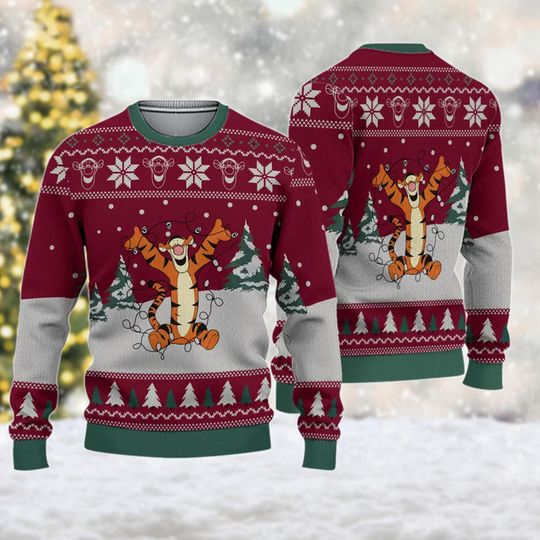 Tigger Christmas Ugly Sweater, Winnie The Pooh Christmas Sweatshirt, Tigger Xmas Holiday Party Shirt, Christmas Gift For Men Women Kid