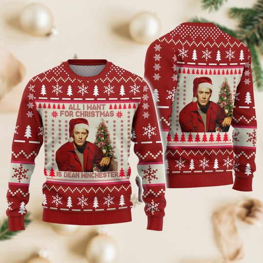 Dean Winchester Santa Hat Sweater, Supernatural Character Ugly Sweater, Winchester Brothers Xmas Shirt, Gift For Him Her Matching Sweat