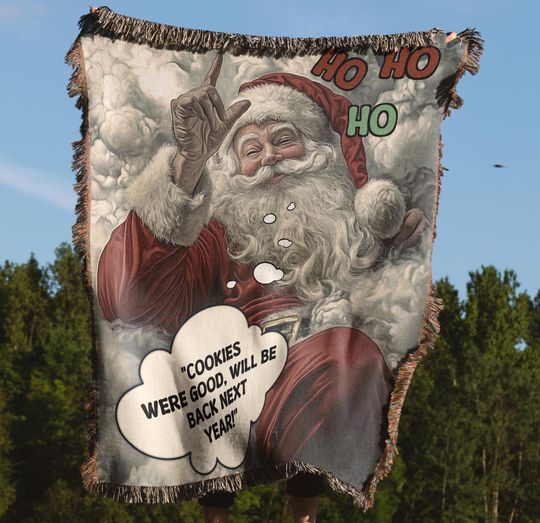 Santa Claus Throw Blanket, Woven Throw Blanket, Christmas Decor Woven Tapestry, Woven Picnic Beach Blanket, Christmas Gift | C3