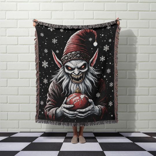 Christmas Gothic Woven Blanket, Holiday Decor Blanket, Creepy Santa Throw Blanket, Spooky Christmas Gift, Horror Christmas Blanket