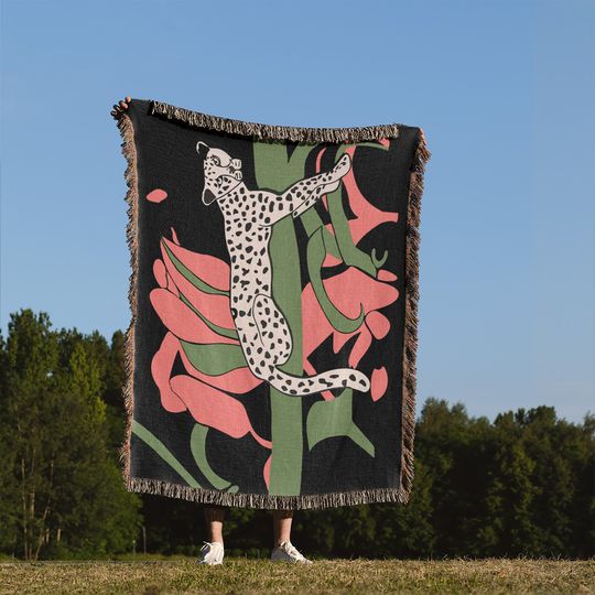 Cheetah Woven BlanketArtistic Abstract Animal Throw BlanketFlower Sofa Decoration BlanketLeopard Bedroom TapestryBirthday Gift