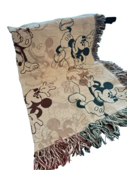 Classic Mickey Mouse Disney Parks Fringed Woven Tapestry Throw Blanket 41" x 57"