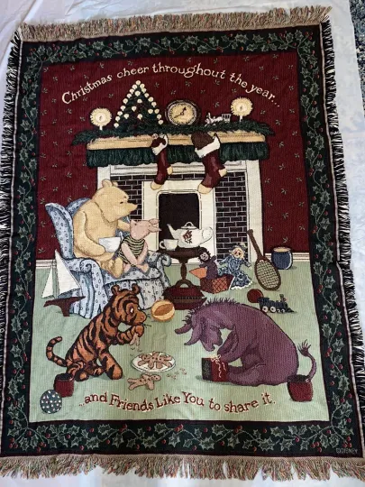 Classic Pooh Christmas Throw Blanket 58x45 Disney Winnie The Pooh Woven Cotton