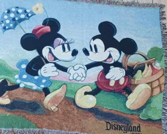 Vintage Disney World Mickey & Minnie Mouse Blanket Tapestry Woven Picnic Throw