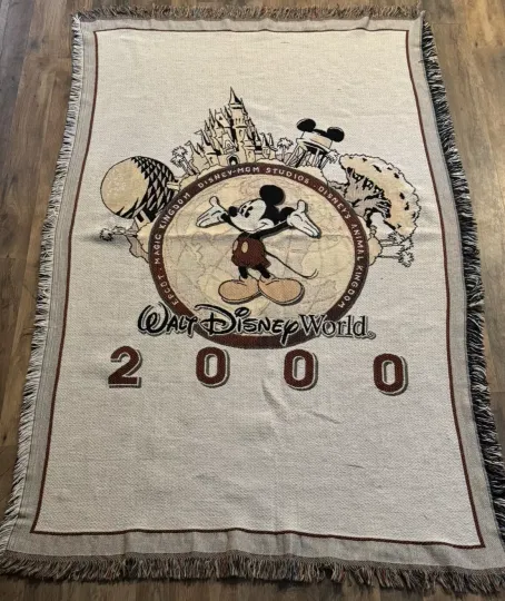 Vintage Disney World Mickey Mouse Tapestry Throw Blanket 2000 Epcot MGM Studios