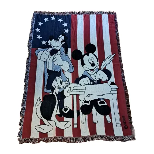 Vintage Disney Throw Blanket Mickey Mouse Goofy Donald Duck American Colony Flag