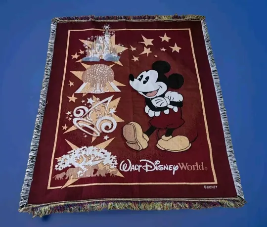 Disney World Parks Mickey Mouse Tapestry Woven Throw Blanket Fringe  59"L x 47"W