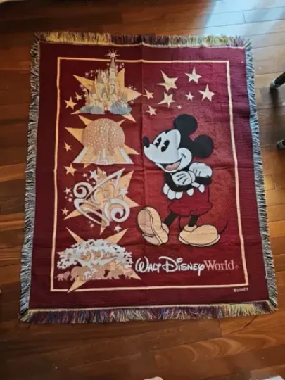 Disney World Park Icons Mickey Mouse Woven Tapestry Throw Blanket 47 X 60 Inch