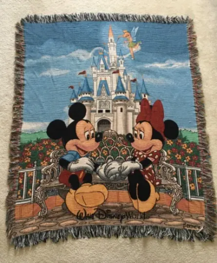 Disney Tinker Bell, Mickey & Minnie Mouse Tapestry Woven Throw Blanket 58 x 50