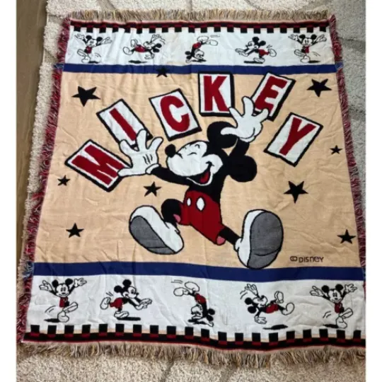Mickey Mouse Vintage Disney Woven Throw Blanket Tapestry Beacon USA Made