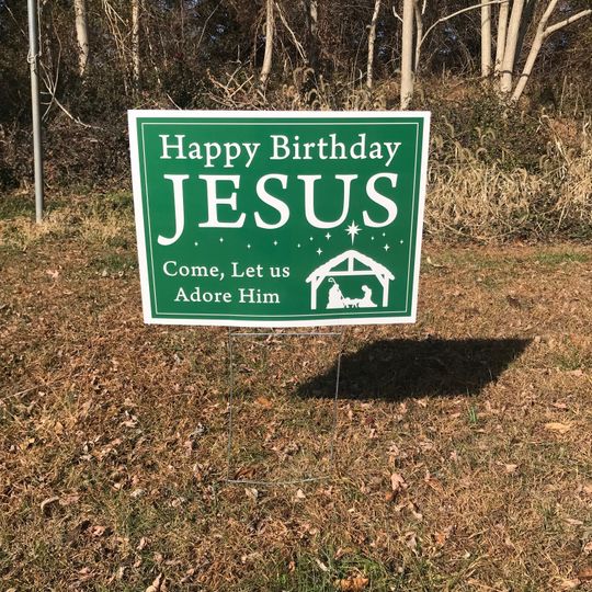 Happy Birthday Jesus Yard Sign  |  Nativity Scene Yard Sign  |  Christmas Lawn Sign