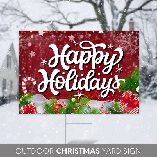 Christmas Yard Sign, Outdoor Christmas Front Yard Decor, Merry Christmas Happy Holiday Outdoor, Weather Resistant, Reusable Coroplast Sign