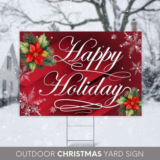 Christmas Yard Sign, Outdoor Christmas Front Yard Decor, Merry Christmas Happy Holiday Outdoor, Weather Resistant, Reusable Coroplast Sign
