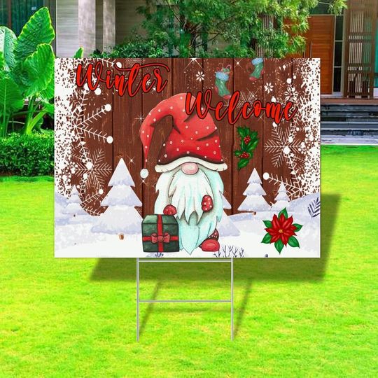 Winter Welcome Merry Christmas Yard Sign Double Sided Signs Merry Christmas Gnome Xmas Gifts Winter Snowflakes Weatherproof Yard Sign Stakes