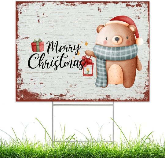 Vintage Winter Bear Yard Signs Merry Christmas Yard Sign