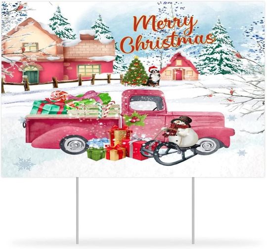 Christmas Tree Red Truck Snowman Yard Signs Merry Christmas Yard Sign