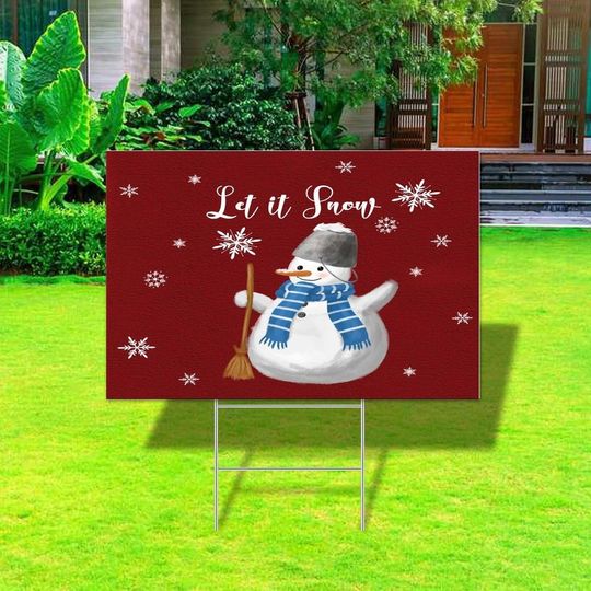 Let It Snow Decor Yard Signs with Stakes Merry Christmas Yard Sign
