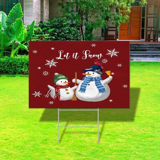 Let It Snow Decor Yard Signs with Stakes Merry Christmas Yard Sign