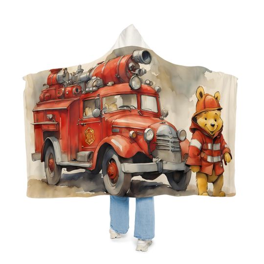 Fire Truck Blanket | Winnie the Pooh Blanket Hoodie | Oversized Blanket Hoodies Winnie the Pooh | Fire Engine Blanket for Boys & Girls