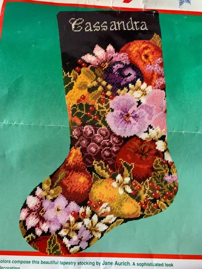 Dimensions Needlepoint Fruit Tapestry Christmas Stocking Kit -Started #9073