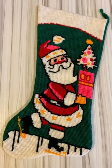 Custom Stockings, BUCILLA Santa Claus Needlepoint Christmas Stocking, Vintage