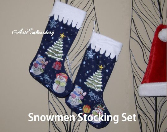 Snowmen Stockings, Christmas Treatbags - Machine Embroidery Design Set for Baby and Children - SALE!!!!!