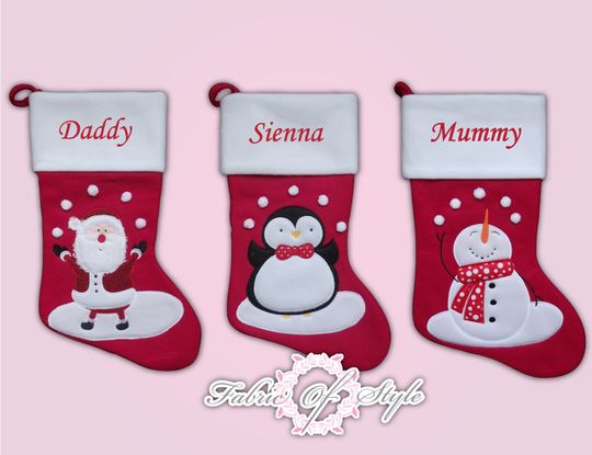 Personalised Christmas Stocking   Luxury Embroidered Xmas  Red Snowballs